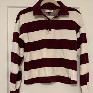 Universal Thread Striped Maroon and White Long Sleeve Polo